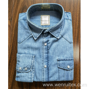 Wholesale Men's Long-sleeve Dyed Denim Cotton Lapel Shirt